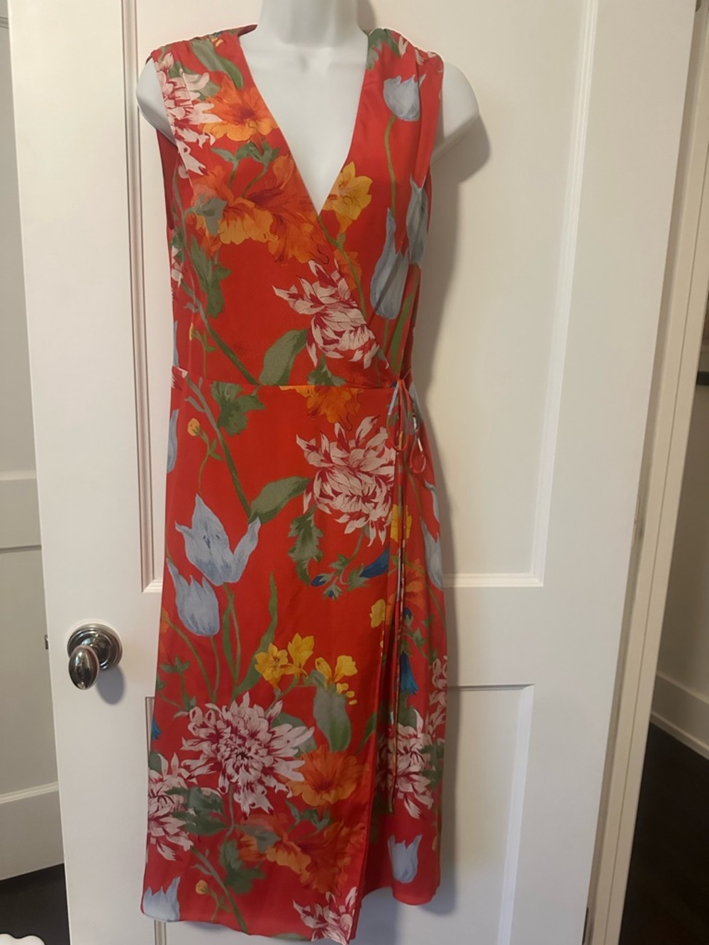 Alice + Olivia Red Floral Wrap Midi Dress